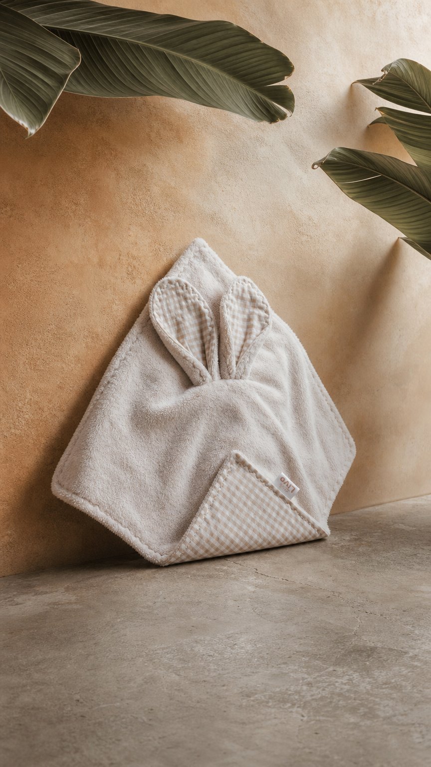 AI product shot of Handgemaakt knuffeldoekje met konijnoortjes