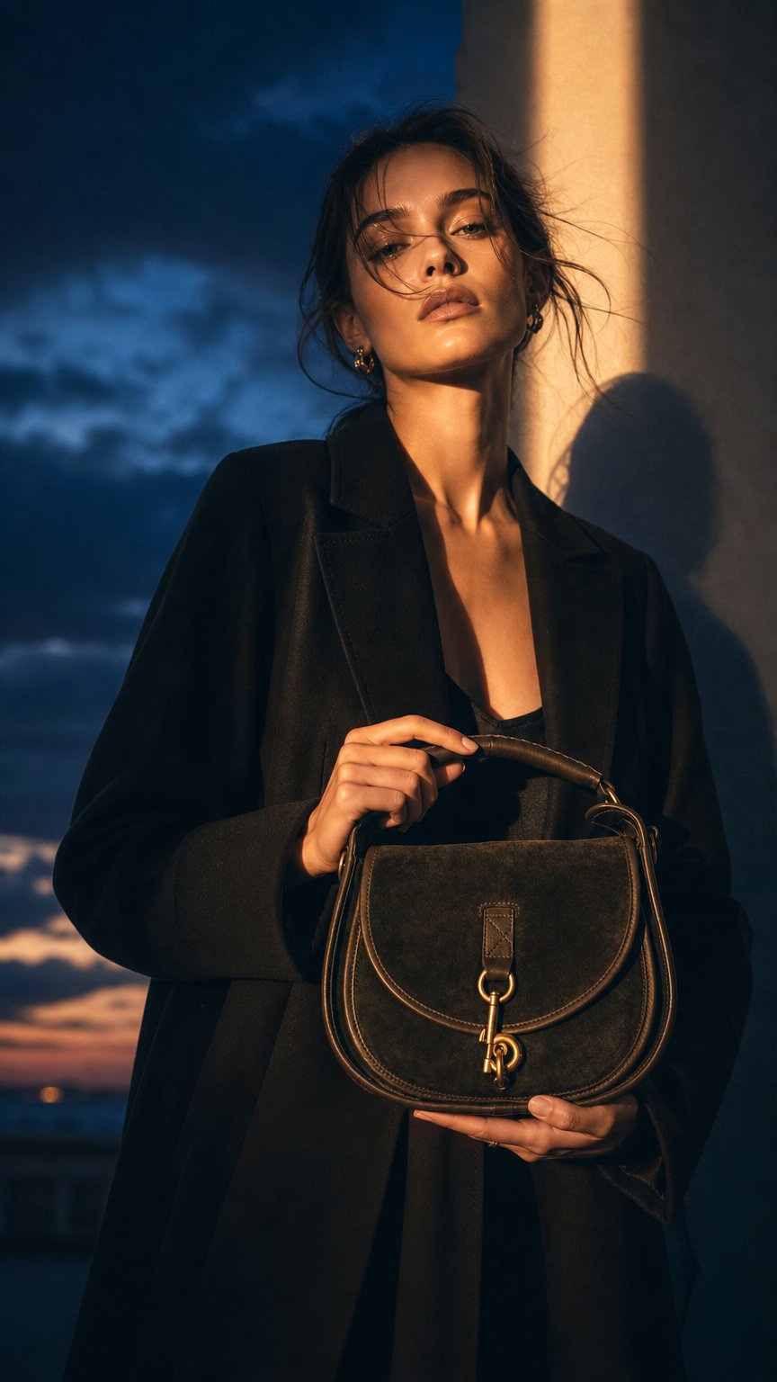 AI product shot of Burberry Green Leather Handbag