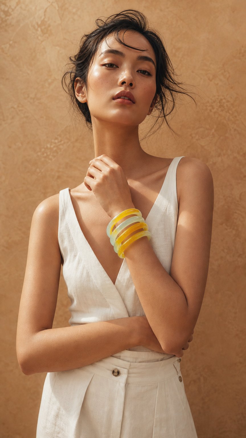 AI product shot of Imperial Yellow Jadeite Bangle