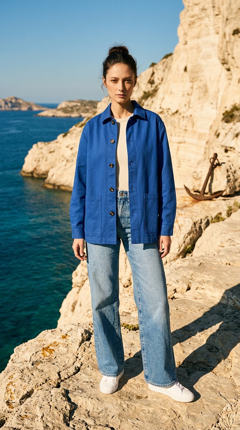 AI product shot of Marcel Electric blue unisex jacket