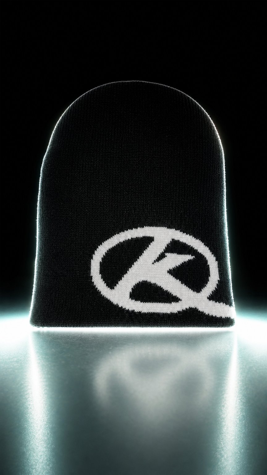 AI product shot of KURIO BLACK BEANIE