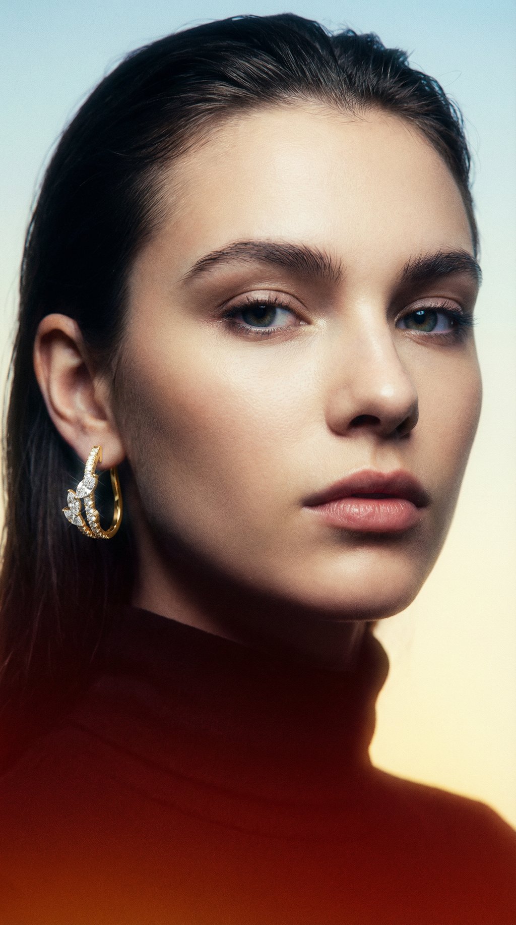 AI product shot of Twisted Hoop Earrings with Marquise-Cut Diamonds