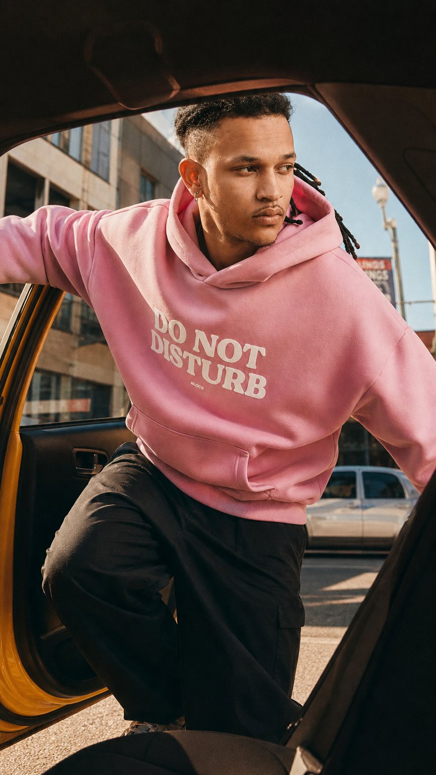 AI product shot of DND HOODIE - BABY PINK