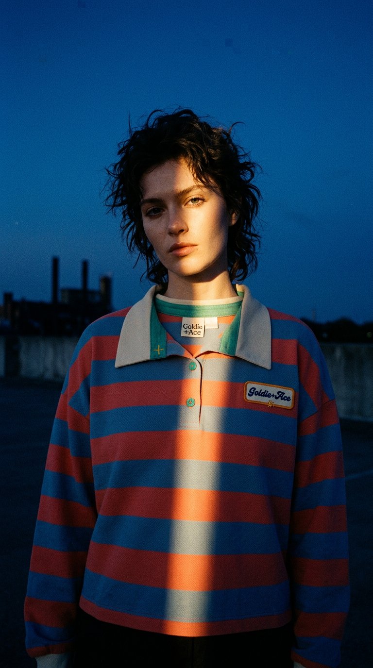 AI product shot of Rugby Stripe Terry Sweat Top Orange