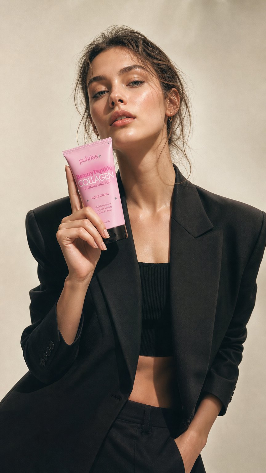 AI product shot of Beauty Peptide Collagen + Hyaluronic Acid Body Cream 150ml