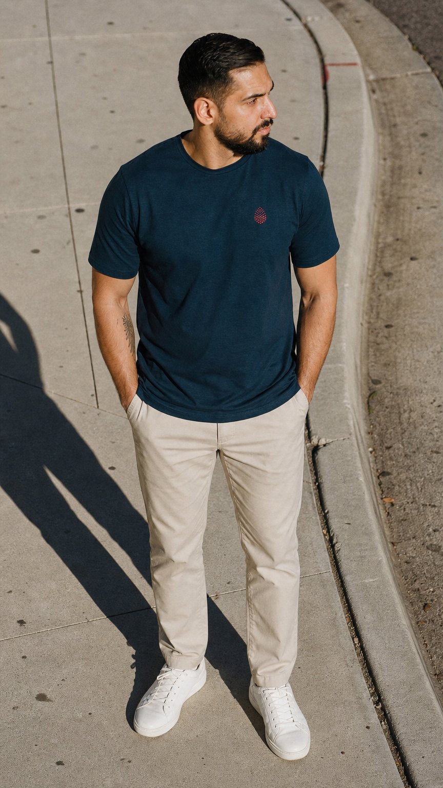 AI product shot of Performance Tee Navy - Red Logo