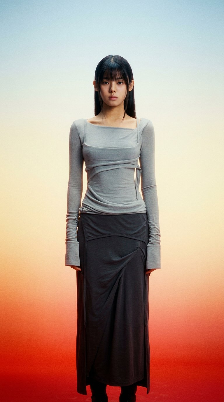 AI product shot of Layered Bustier Long Sleeve (FL-105_Gray)