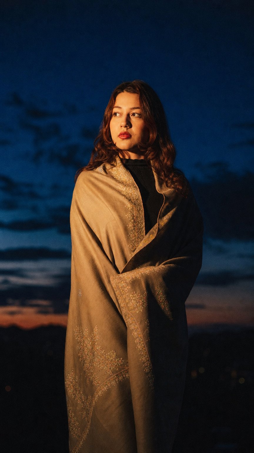 AI product shot of Seraphin Pure 100% Pashmina Luminous Angelic Shawl