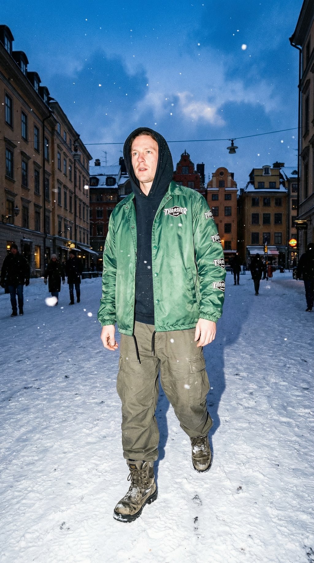 AI product shot of HUF x Thrasher Logo Jacket Forest Green