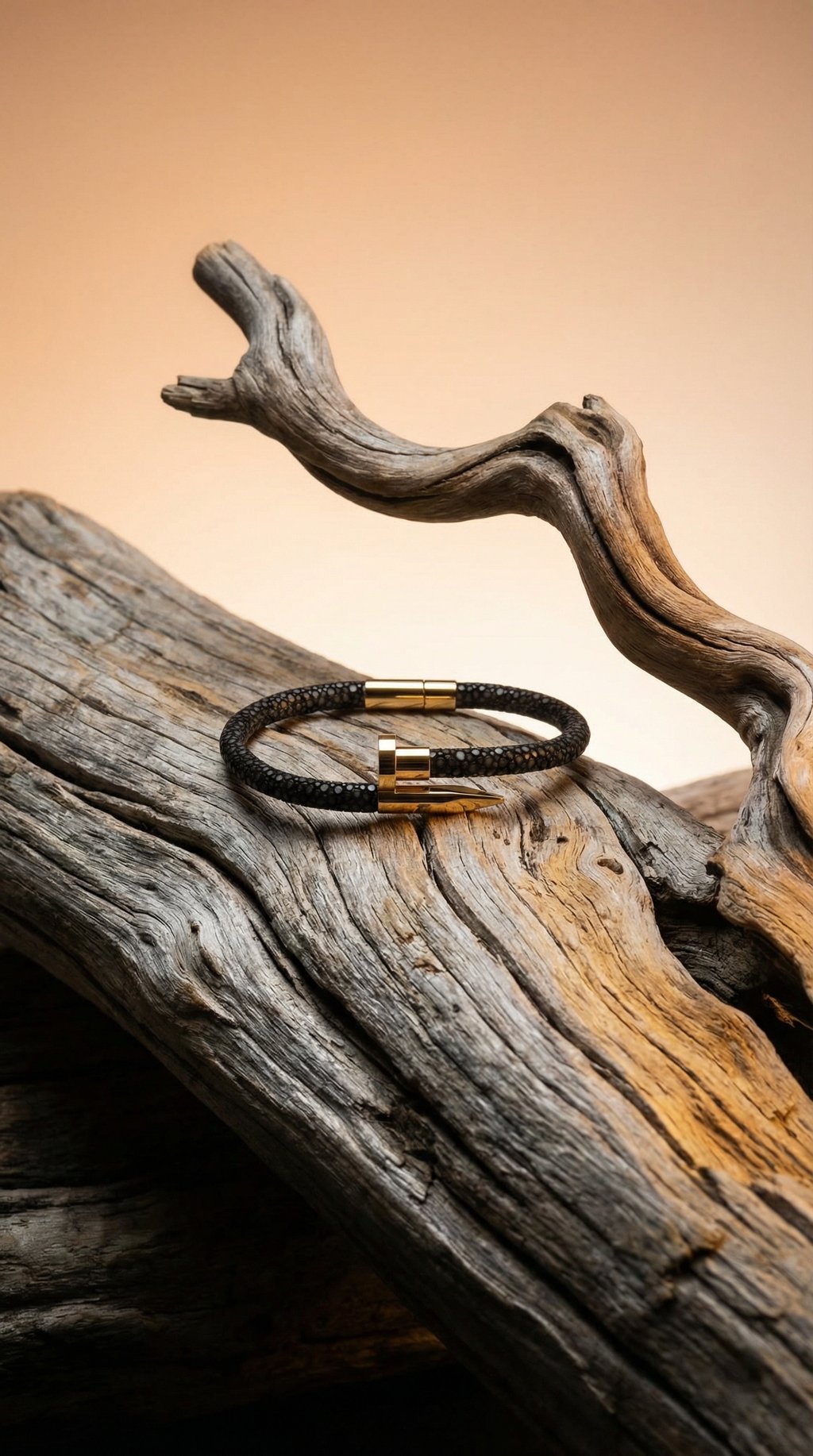 AI product shot of Black Stingray & Yellow Gold Nail - 20 cm (large)