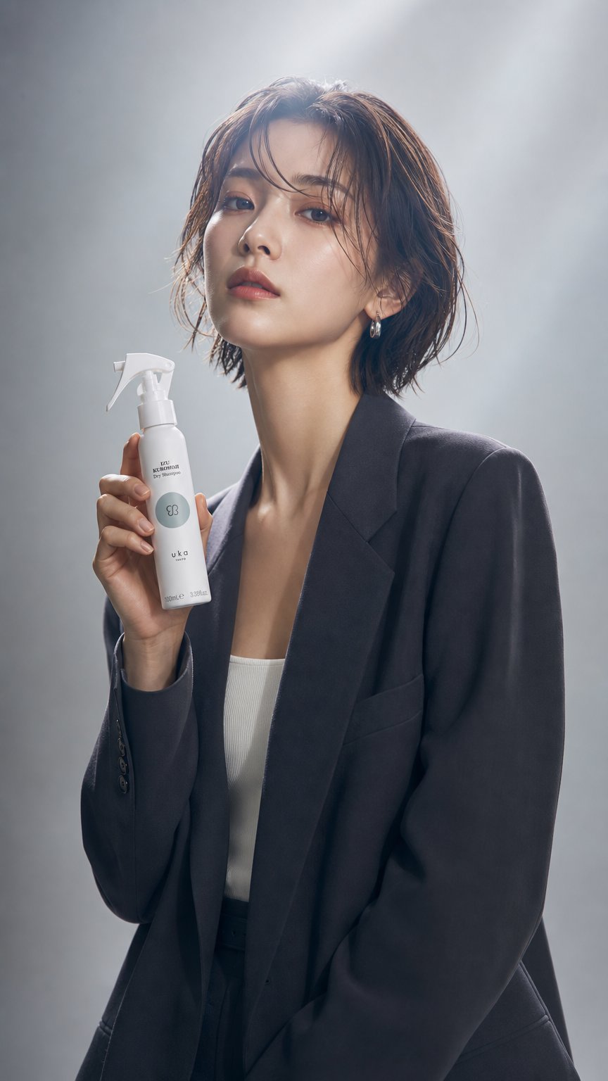 AI product shot of イズ クロモジ ドライシャンプー 100mL