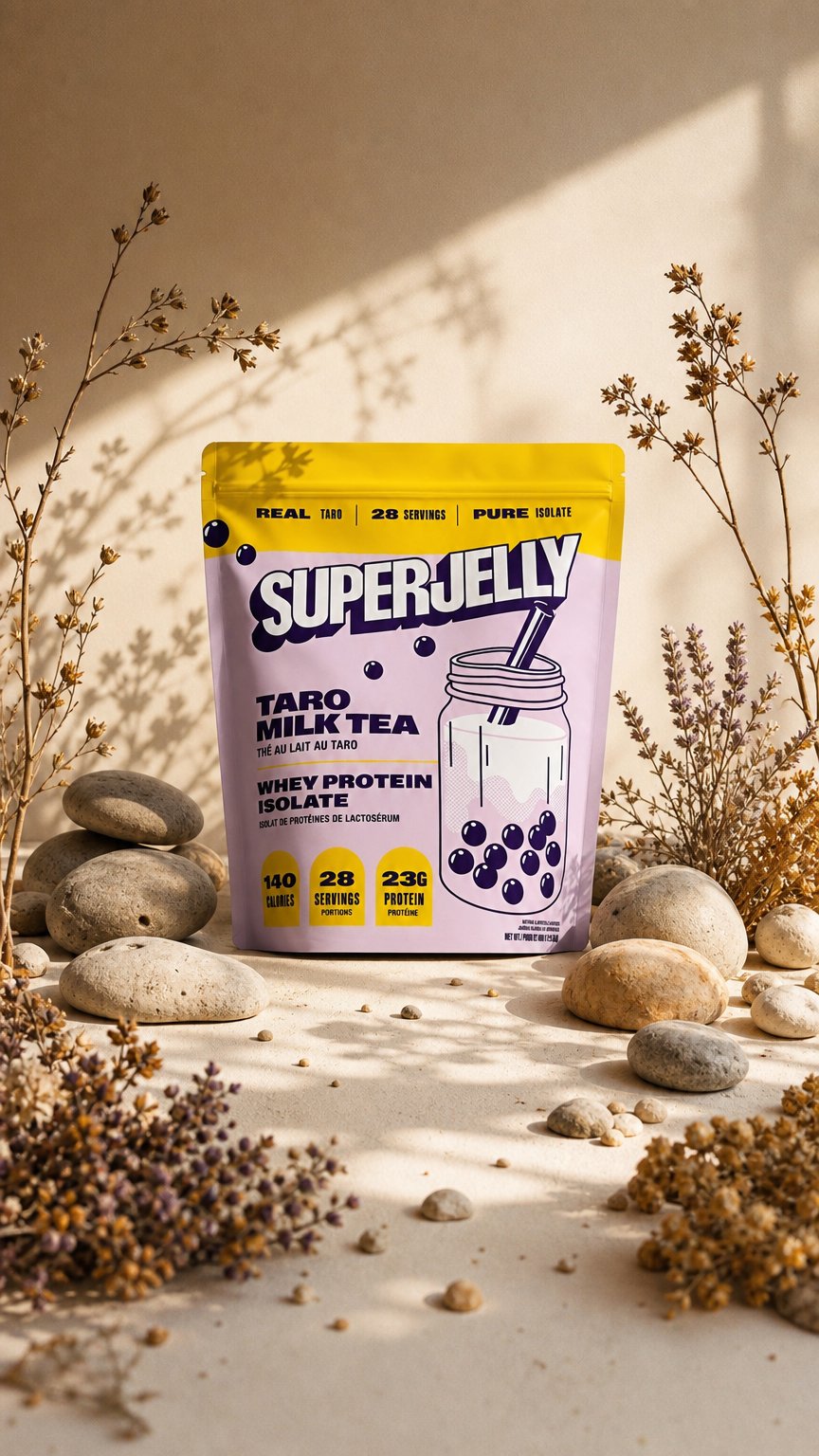 AI product shot of Taro Milk Tea Whey Isolate Double Pack