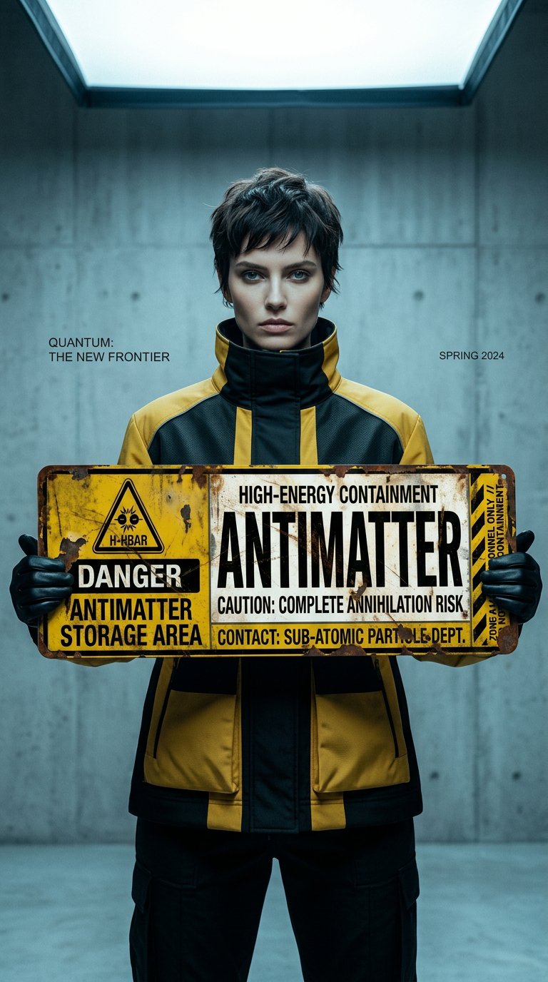 AI product shot of Antimatter Storage Area Danger High-Energy Containment Metal Sign