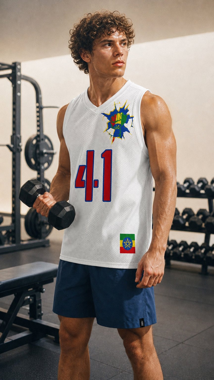 AI product shot of Ethiopia Flag (White) Premium Sport Jersey Tank Top