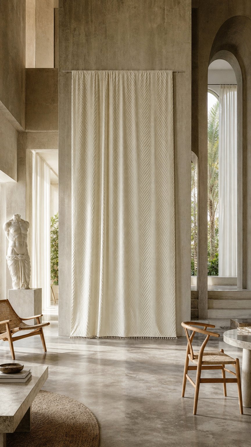 AI product shot of Siiluminisoy Beige Boho Shower Curtain Woven Fabric Cute Shower Curtain 72 x 72 Tufted Leaves Textured Striped Modern Farmhouse Minimalist Cloth Shower Curtain for Bathroom