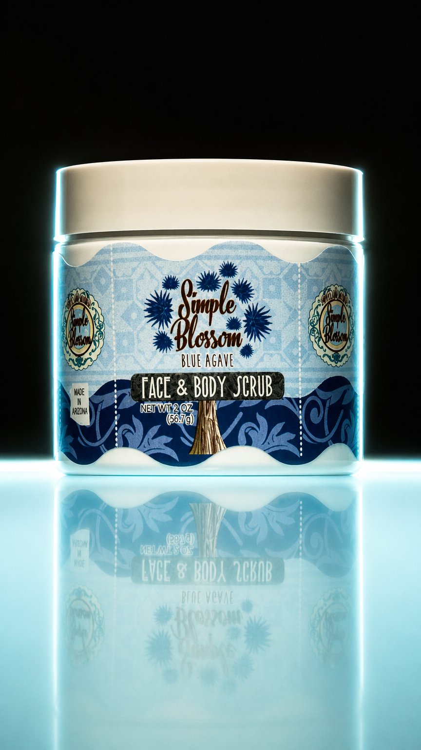AI product shot of Blue agave face and body scrub 2 oz. 