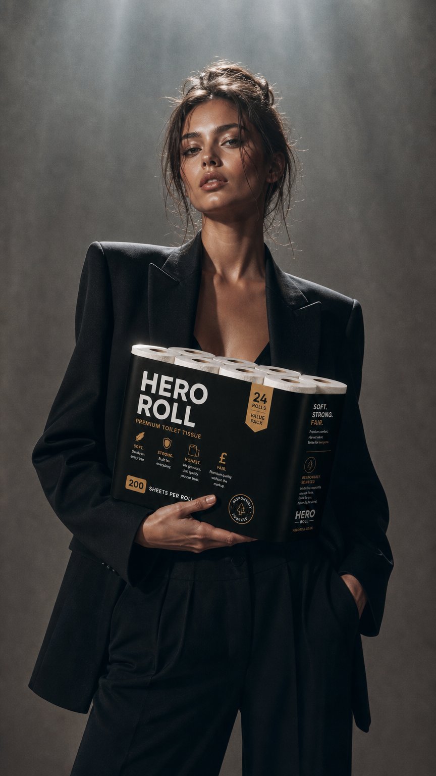 AI product shot of Hero Roll Premium Toilet Tissue
