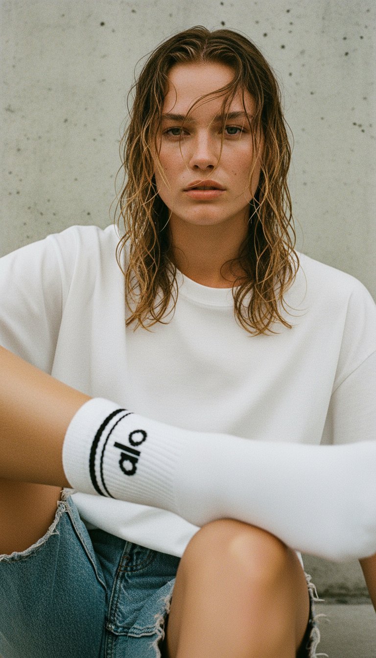AI product shot of Unisex Half-Crew Throwback Sock - White/Black