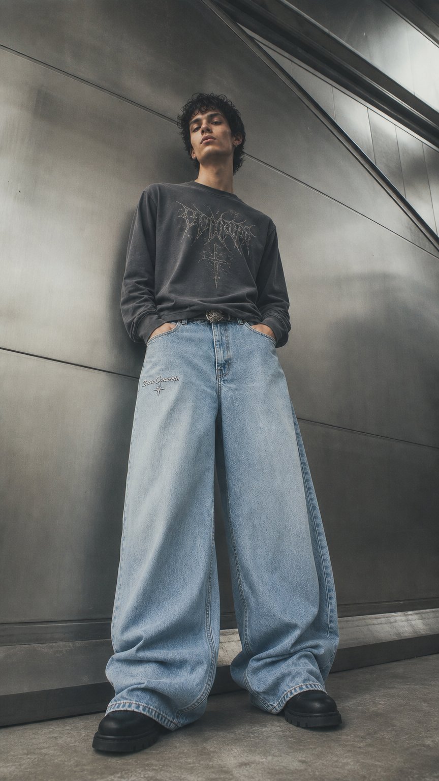 AI product shot of Puddle Baggy Jean — Light Wash
