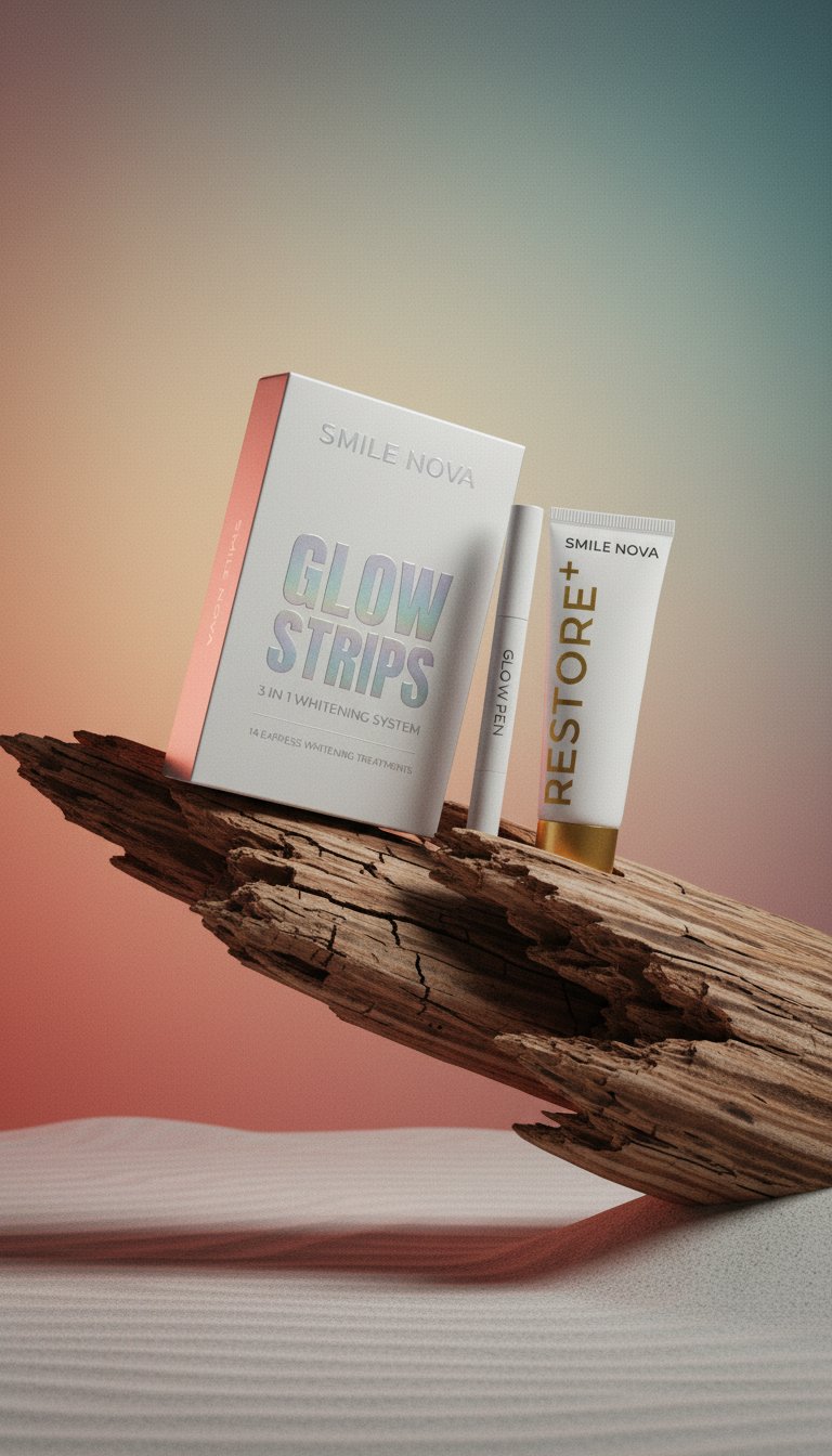 AI product shot of 3-in-1 Teeth Whitening Kit, 14 Whitening Treatments + Post Whitening Enamel Care Toothpaste