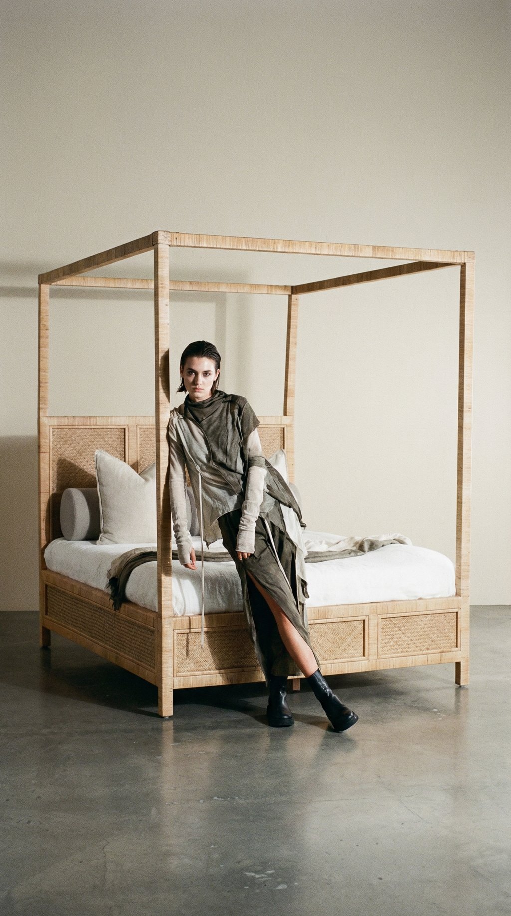 AI product shot of SAN AUGUSTINE RATTAN HERRING WEAVE | 4 POSTER BED | NATURAL RATTAN