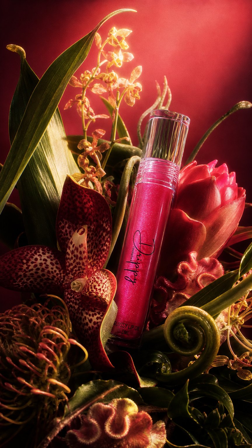 AI product shot of Fuchsia Glossy Lip Oil