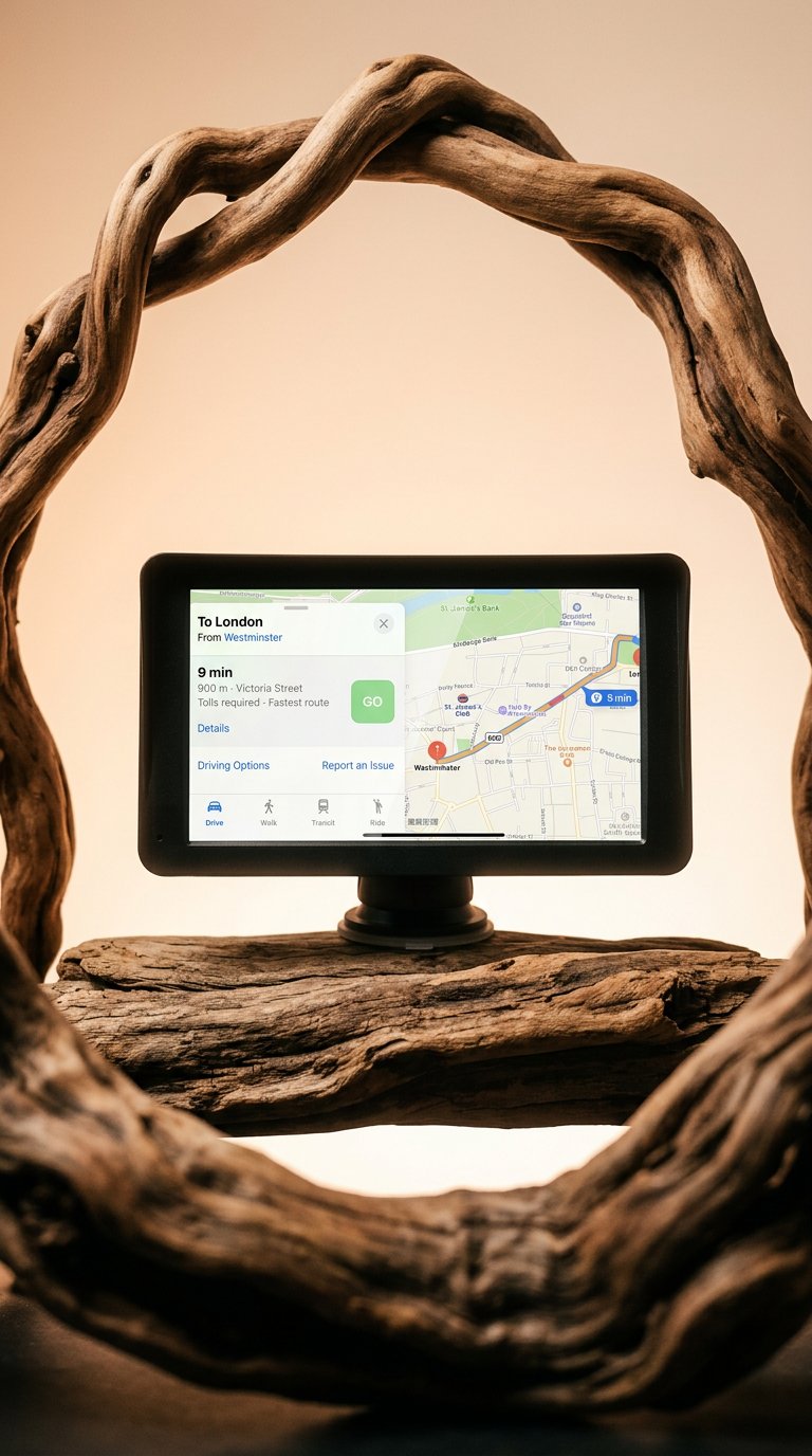 AI product shot of Portable Car Stereo Wireless CarPlay & Android Auto, Car Radio 7inches Touchscreen, Bluetooth5.0, Mirror Link, Maps Navigation, Voice Control, AUX Cable Vehicles