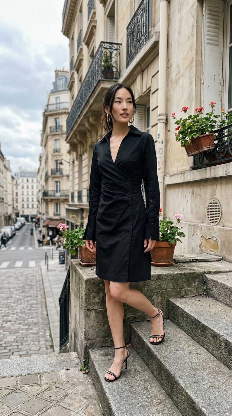 AI product shot of Stretch-Cotton Ruched Mini Shirt Dress