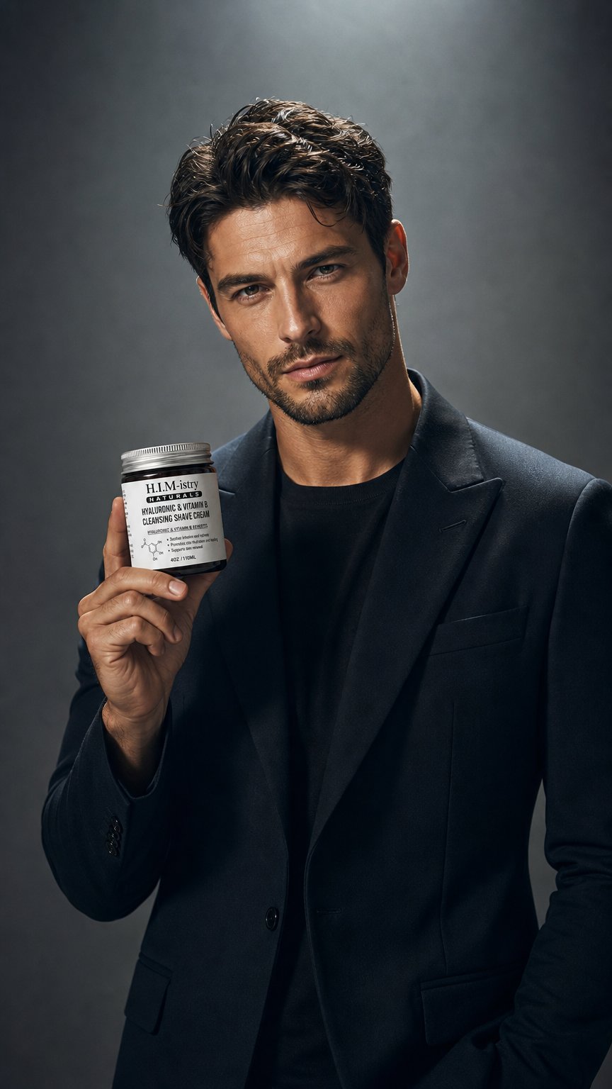 AI product shot of HIMISTRY's Hyaluronic Cleansing Shave Cream