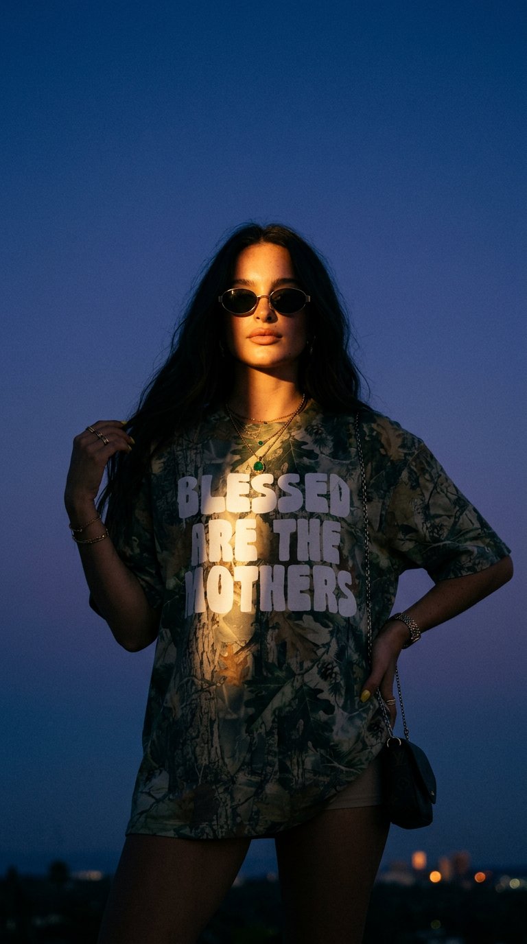 AI product shot of Blessed Are The Mothers Luxe Oversized Drop Sleeve T-Shirt