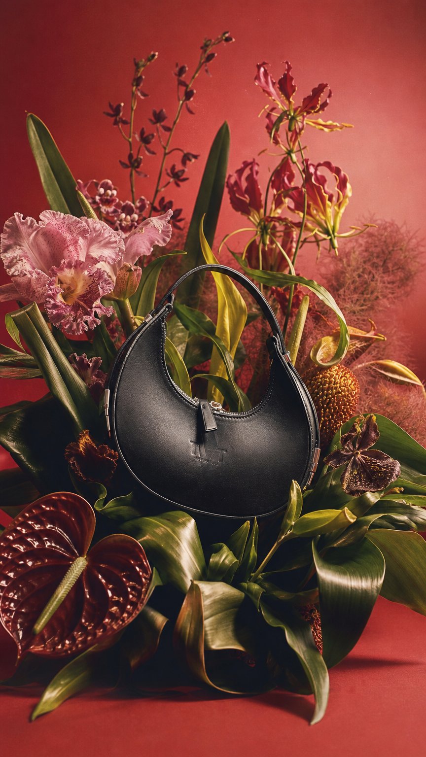 AI product shot of Chic Moon Shape Handbag - Luxe Half Moon Bag