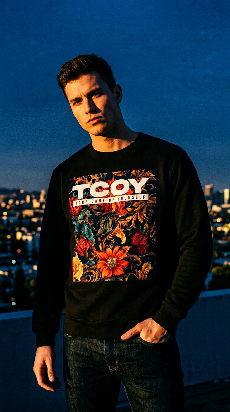 AI product shot of Floral TCOY Sweatshirt