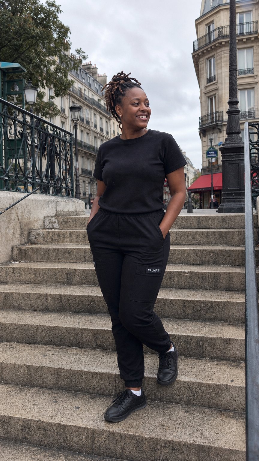 AI product shot of Nikki Curvy Cargo Scrub Jogger
