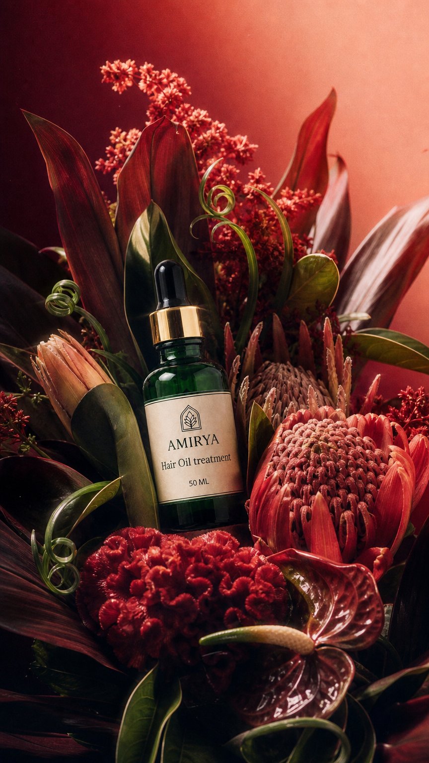 AI product shot of AMIRYA Hair Oil Treatment