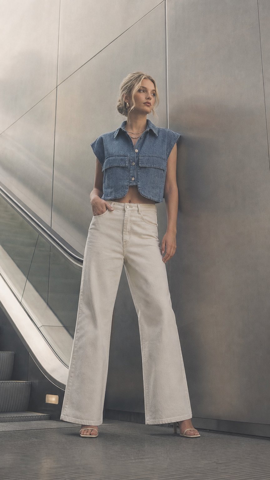 AI product shot of cropped denim top