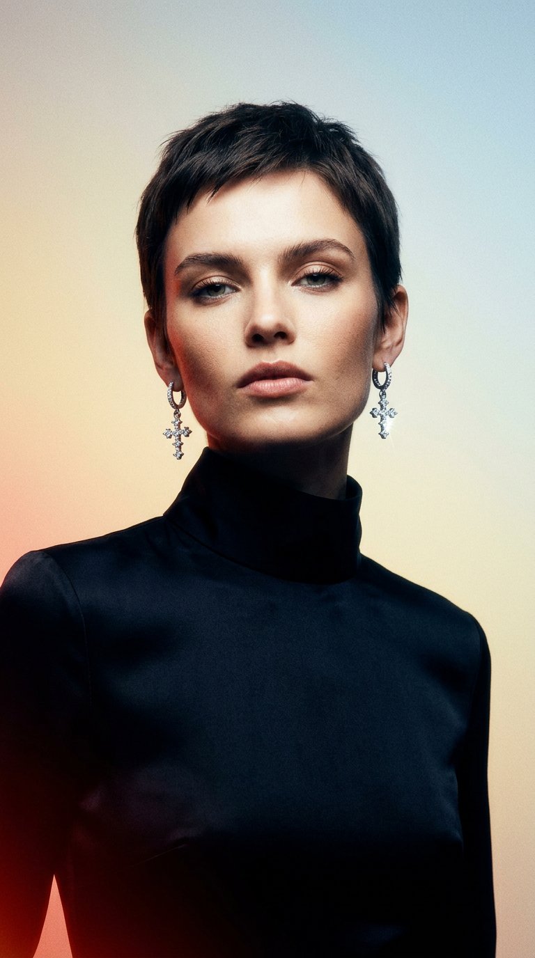 AI product shot of VVS1 Moissanite Cross Hoop Earrings