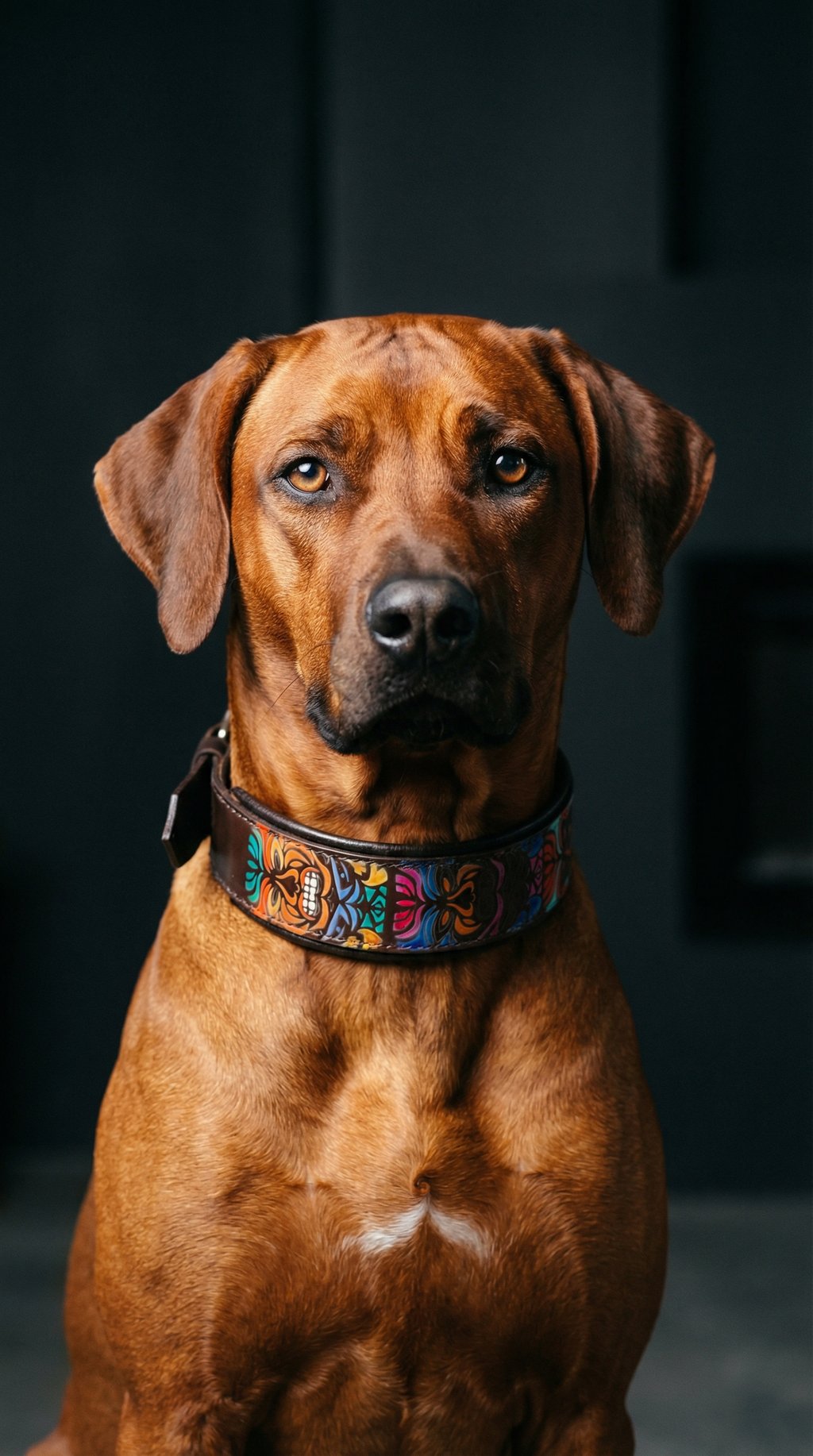 AI product shot of Polynesian Maori Totem Leather Dog Collar