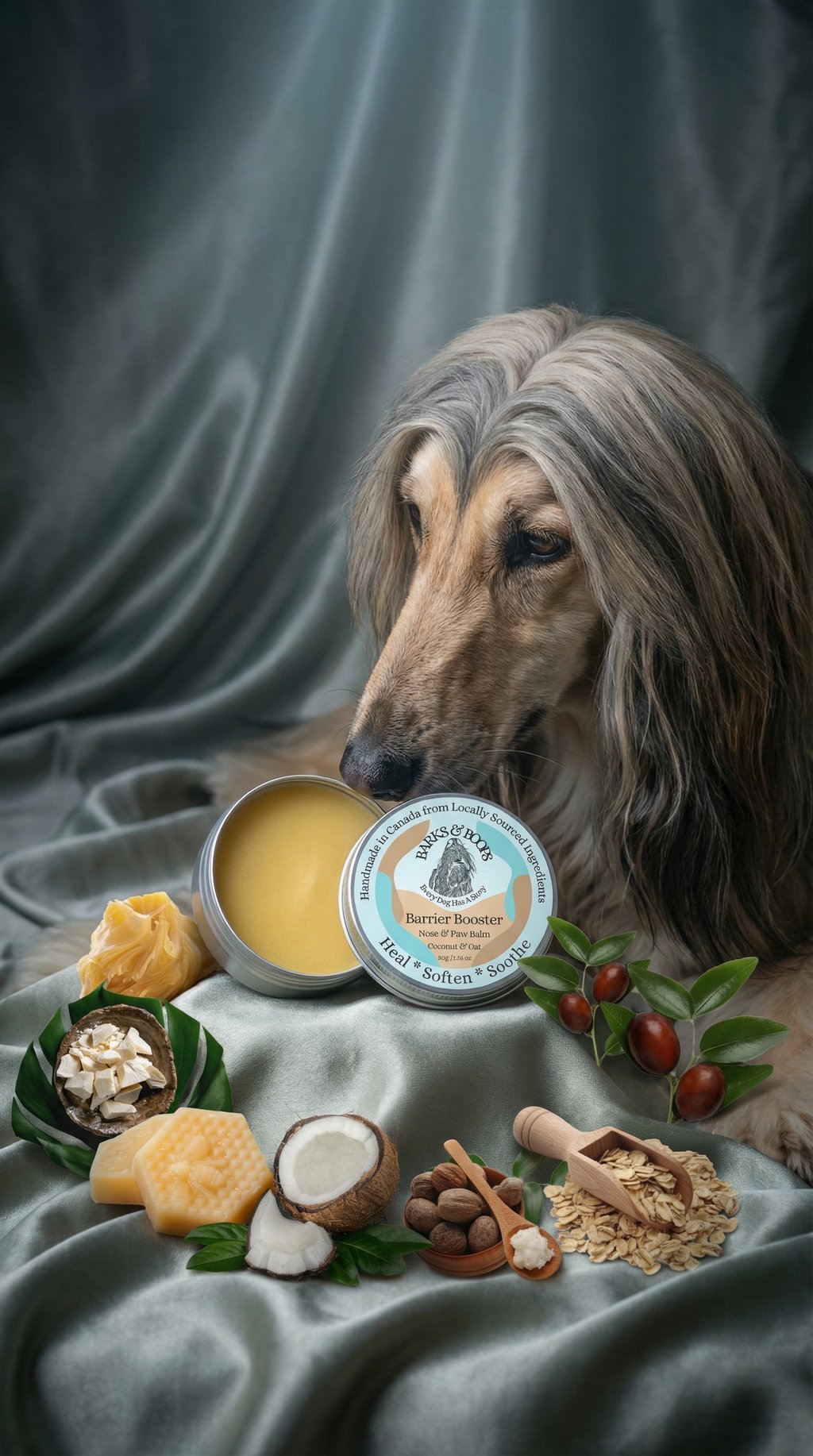 AI product shot of Barrier Booster - Nose & Paw Balm - Coconut & Oat