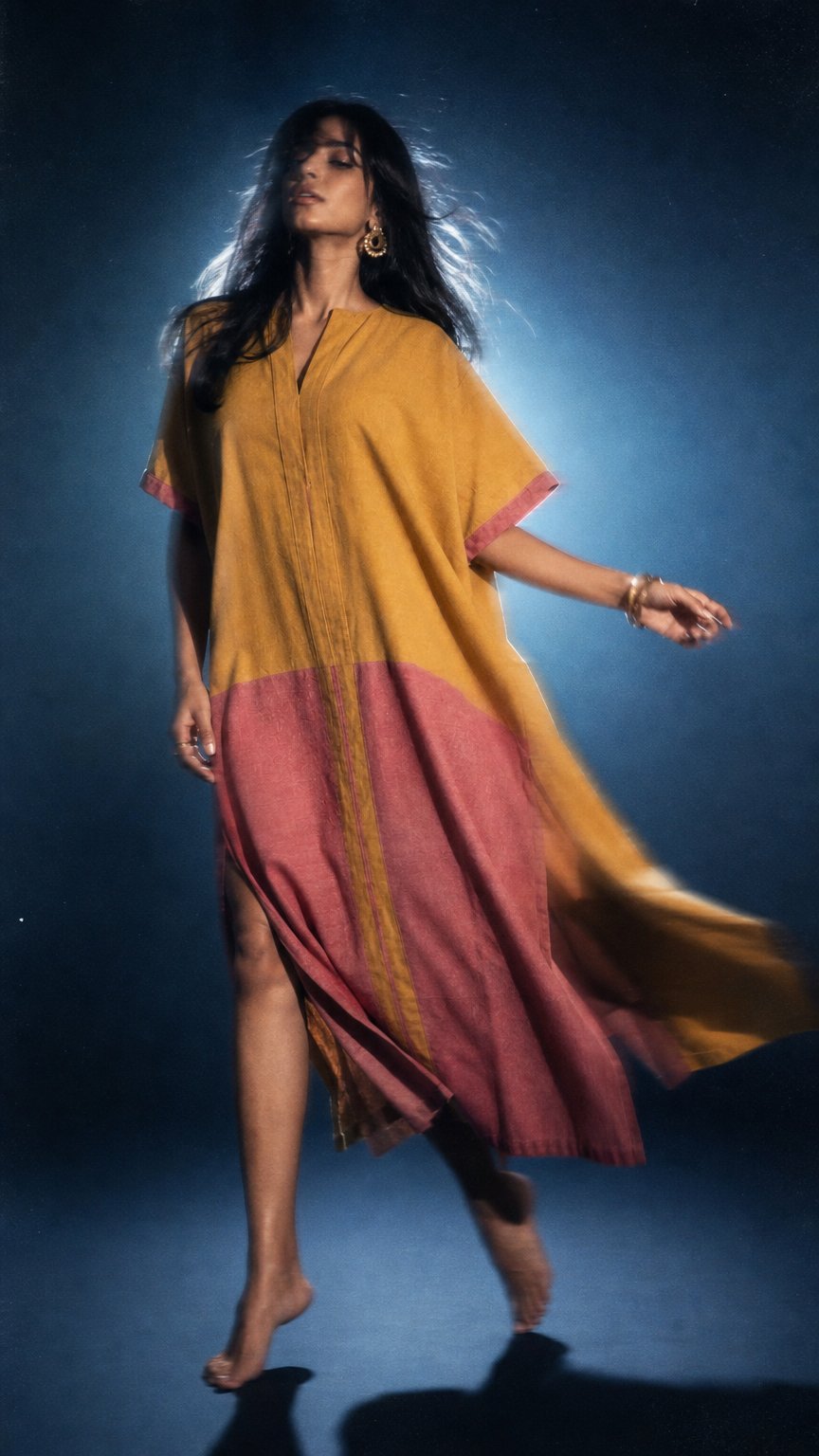 AI product shot of Keziah Kaftan in Marigold Sun - PRE ORDER