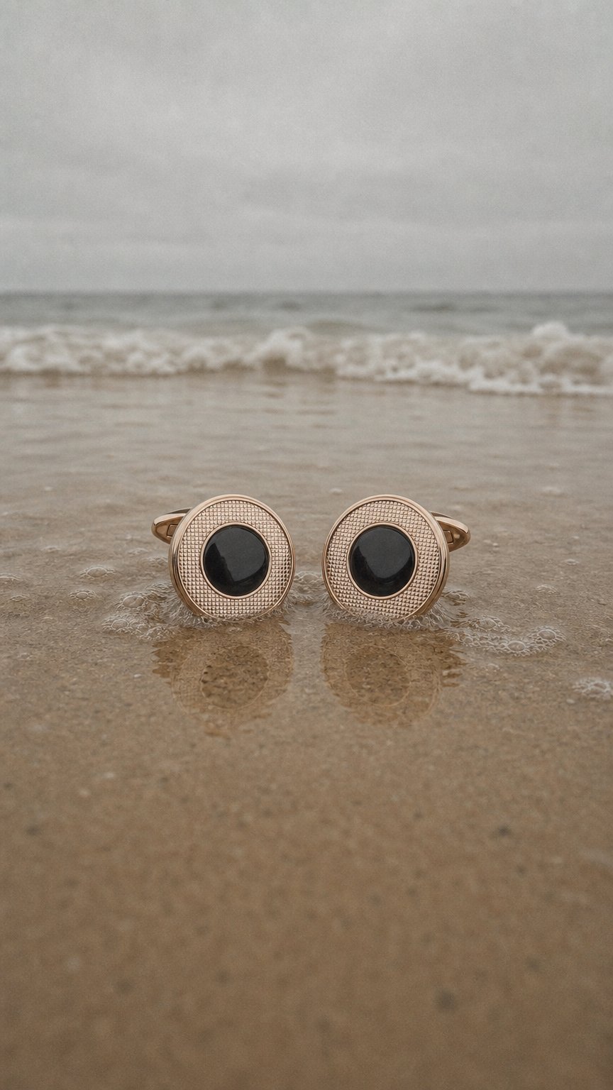 AI product shot of Black Onyx Rose Gold Cufflinks