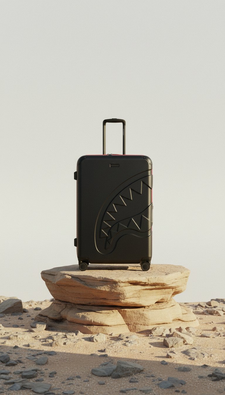 AI product shot of THE HERO SHARKITECTURE FULL-SIZE LUGGAGE