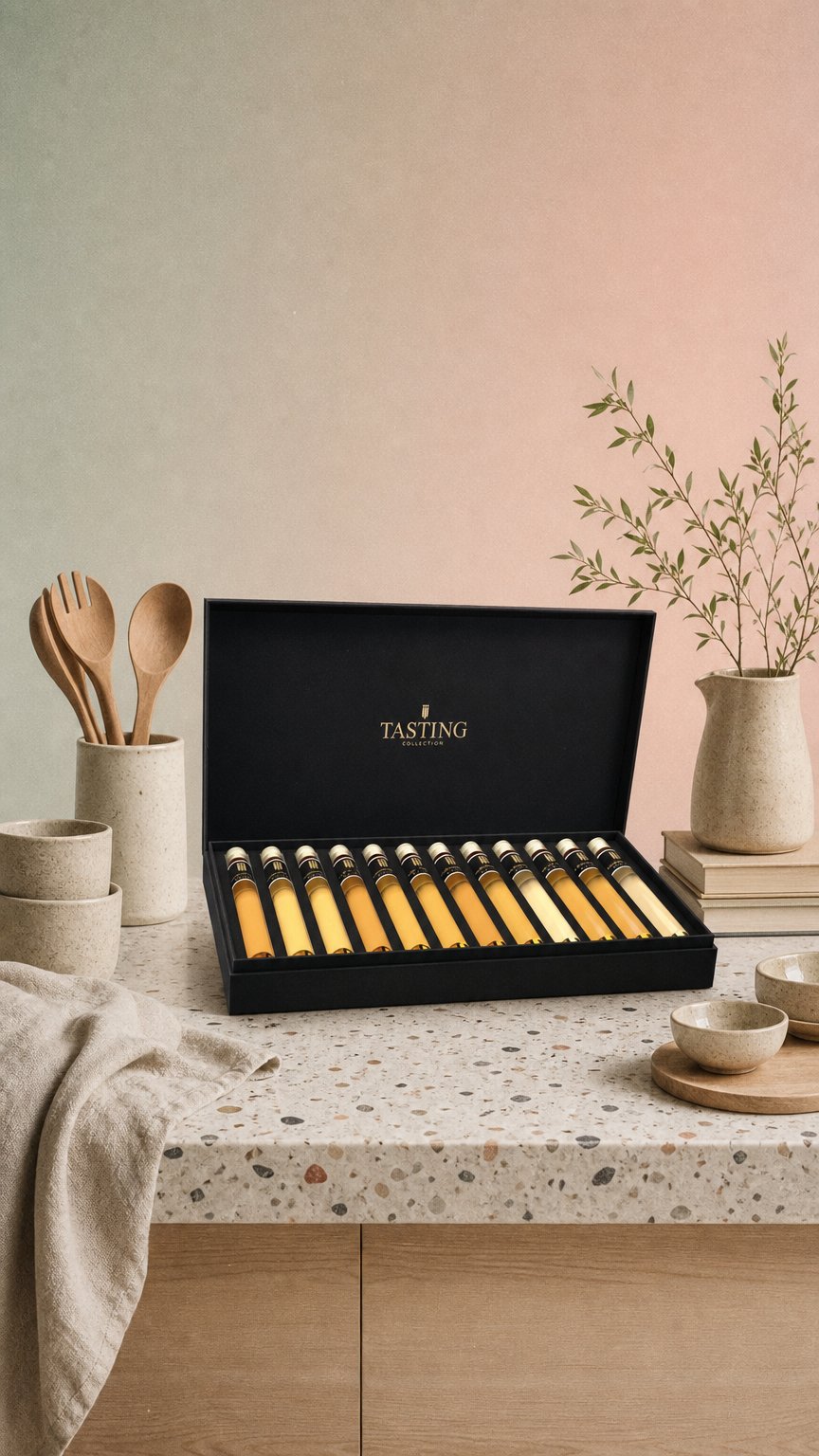 AI product shot of Whisky Proeverij 12 tubes in Luxe Cadeau Box