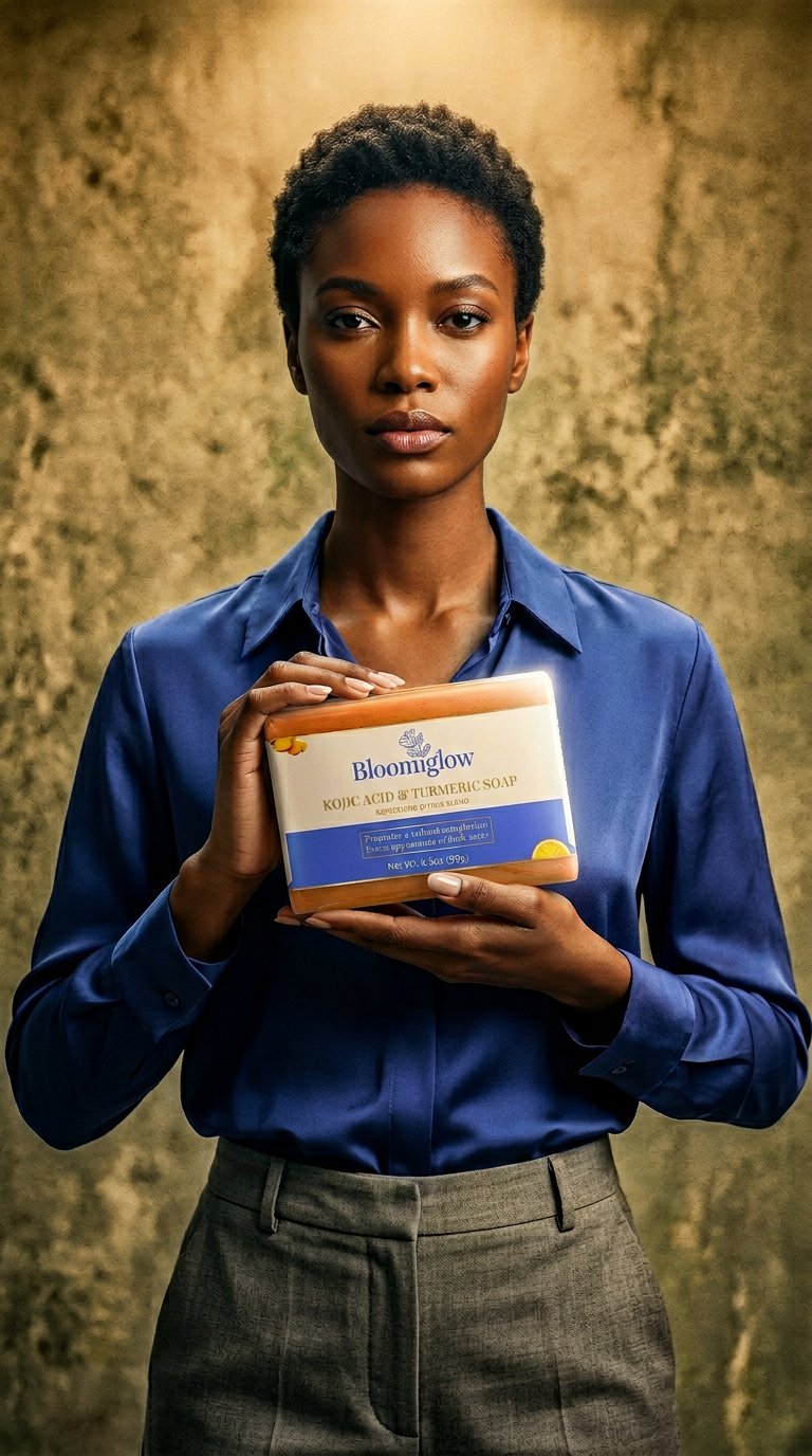 AI product shot of Kojic Acid & Turmeric Soap: Brightens & Evens Skin Tone