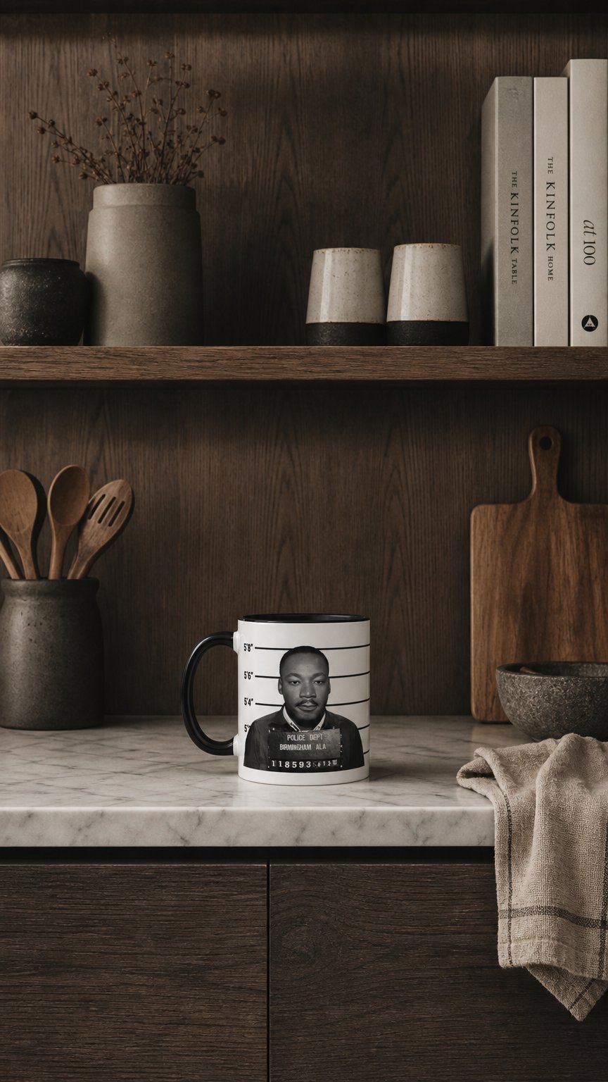 AI product shot of Martin Luther King Jr. Mugshot Mug