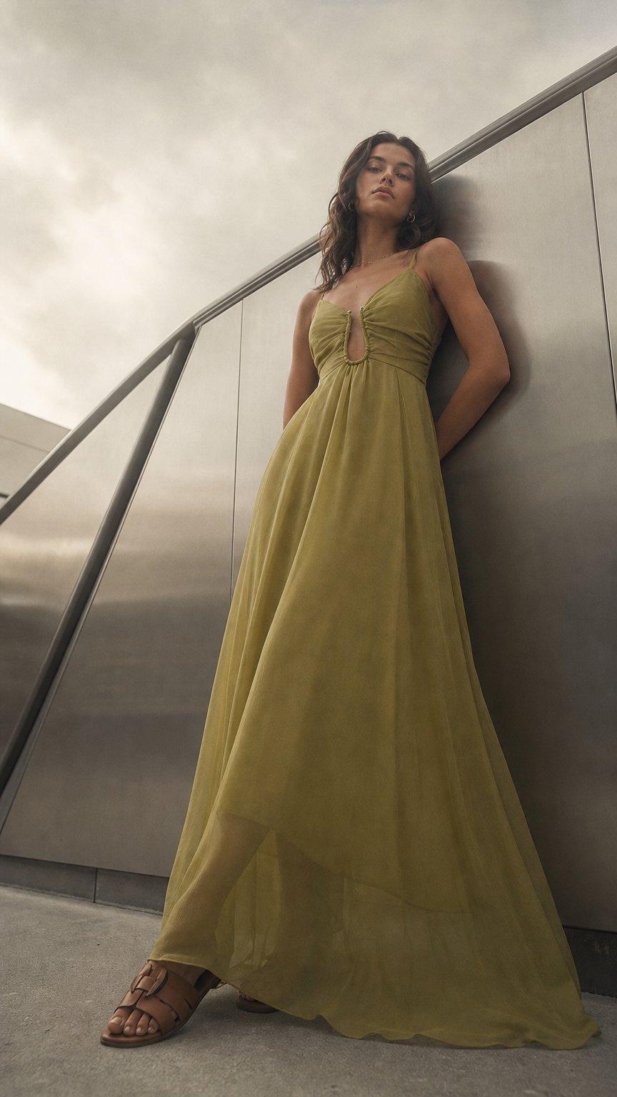 AI product shot of Aurora | Ruched Slip Maxi Dress