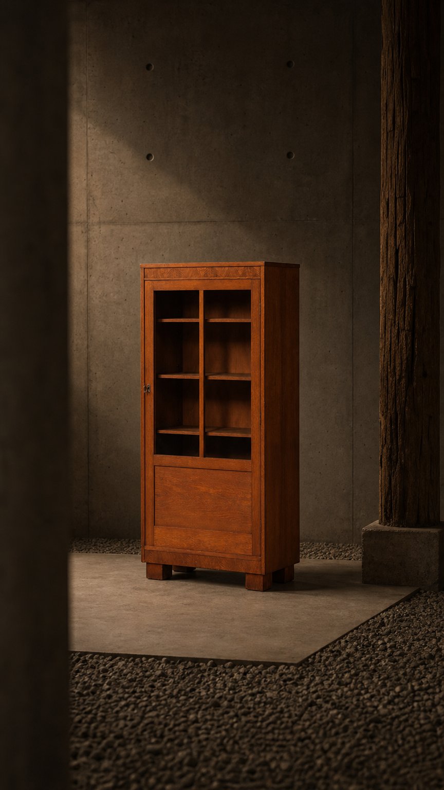 AI product shot of Traumhafte Jugendstil Vitrine Eiche Bücherschrank Glasvitrine Geschirrschrank Schrank Antik Vintage