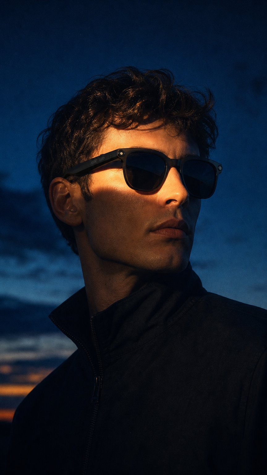 AI product shot of Arti-amigo Smart SunGlasses with Built-in Camera