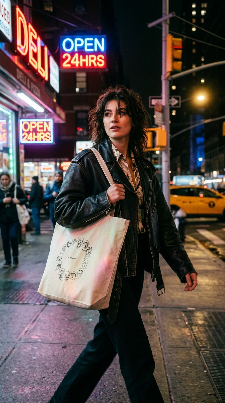 AI product shot of we love you, still canvas tote