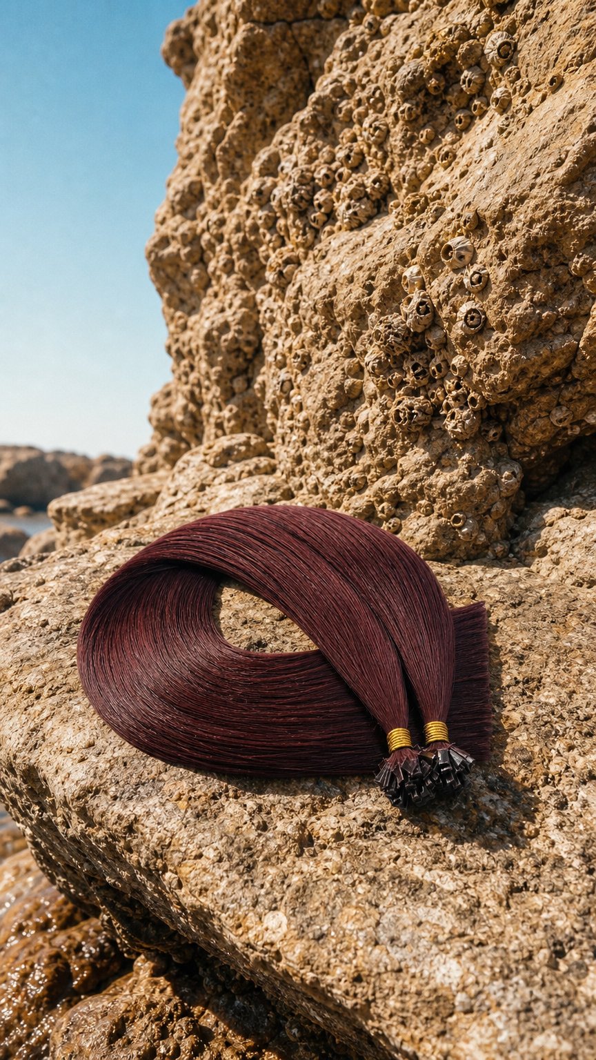 AI product shot of Burgundy Wine #99J Flat Tip Hair Extensions