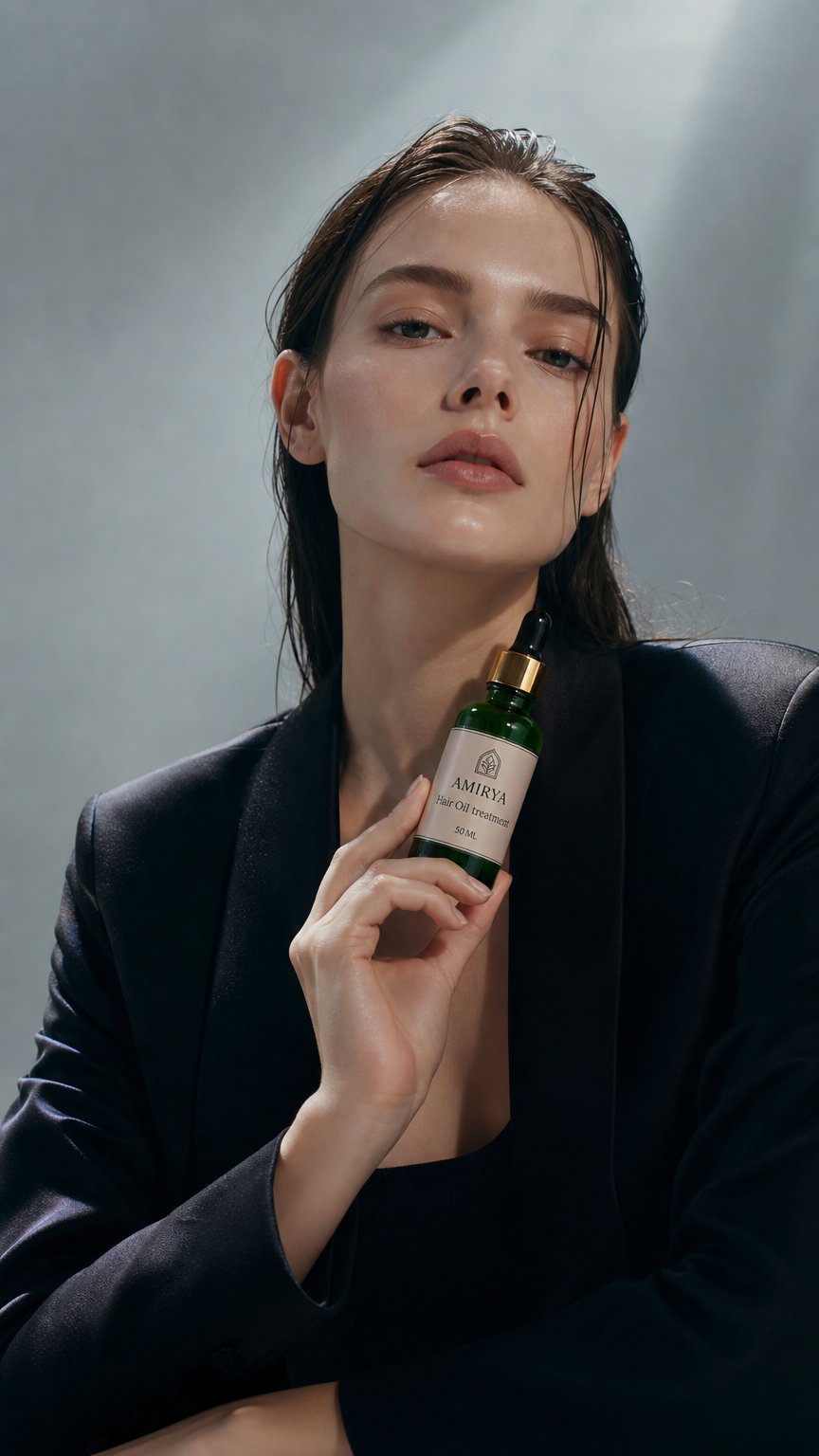 AI product shot of Amirya Pflegeset – Arganöl & Hair Oil Treatment